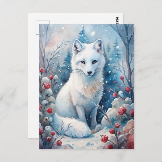 Een mooie witte vos in de winter briefkaart (Voorkant / Achterkant)