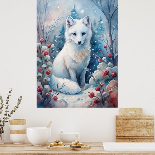 Een mooie witte vos in de winter poster (Keuken)