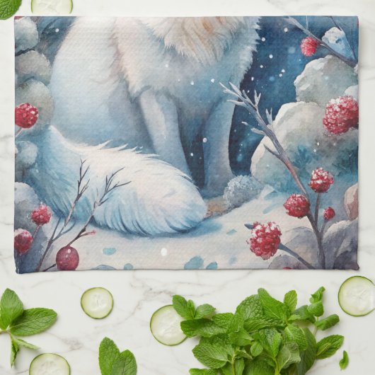 Een mooie witte vos in de winter theedoek (Gevouwen)