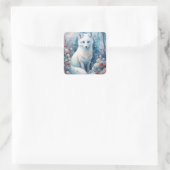 Een mooie witte vos in de winter vierkante sticker (Tas)