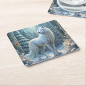 Een mooie witte wolf kartonnen onderzetters (Schuin)
