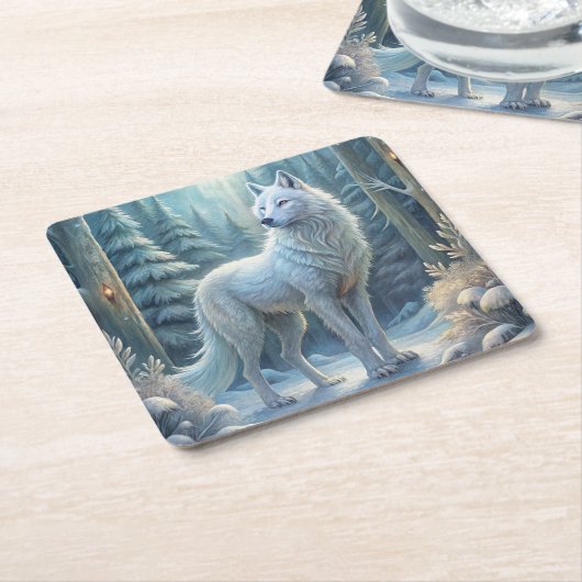 Een mooie witte wolf kartonnen onderzetters (Schuin)