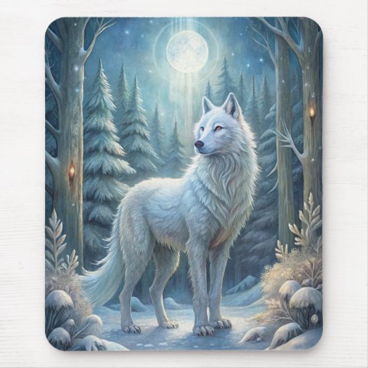 Een mooie witte wolf muismat (Voorkant)