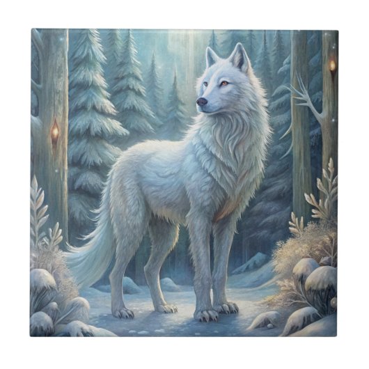 Een mooie witte wolf tegeltje (Voorkant)