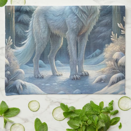 Een mooie witte wolf theedoek (Gevouwen)