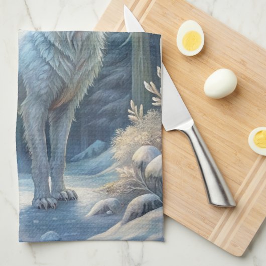 Een mooie witte wolf theedoek (Quarter Fold)