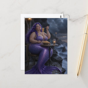 Een mooie zeemeermin die spaghetti eet briefkaart
