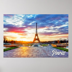 Een mooie zonsondergang boven Parijs, Frankrijk Poster