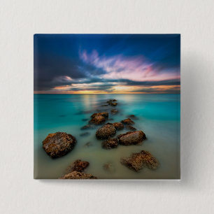 Een mooie zonsondergang over Grace Bay Turks- en Vierkante Button 5,1 Cm