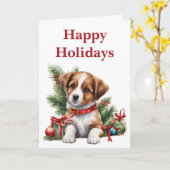 Een Mopshond met Kerstmis Witte Kerst Kaart (Gele Bloem)