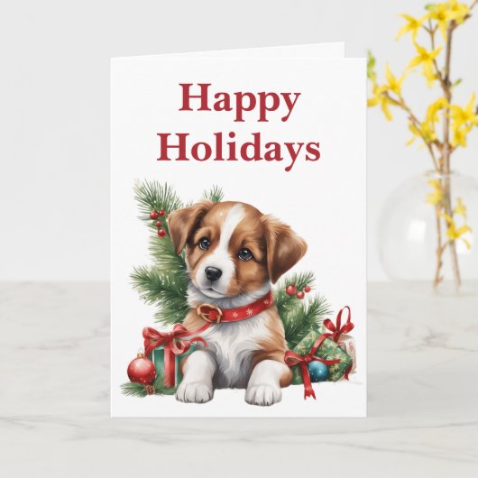 Een Mopshond met Kerstmis Witte Kerst Kaart (Gele Bloem)