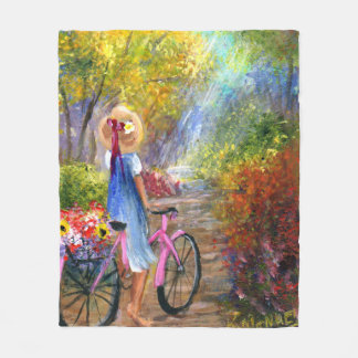 Een morning Bike Ride Art van Kathy Manuel Fleece Deken