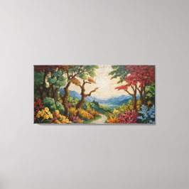 Een mozaïek van een pad met bomen en bloemen canvas afdruk