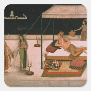 Een Mughal prins die 's nachts een dame ontvangt Vierkante Sticker