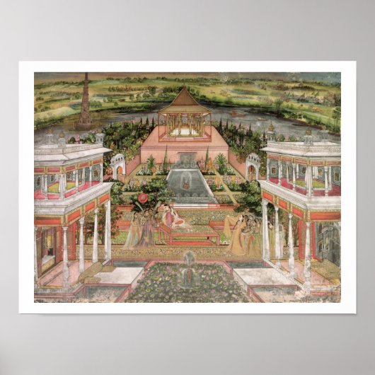 Een Mughal prinses in haar tuin (gouache op papier Poster (Voorkant)