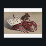 Een muis en zijn kreeft briefkaart<br><div class="desc">Geloof het of niet,  dit is een kerstkaart uit 1880. Op de banner van de muis staat: "Vrede,  vreugde,  gezondheid en geluk".</div>