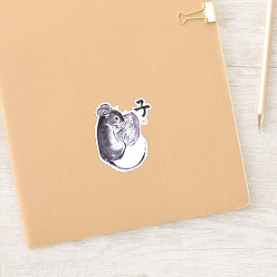 Een muis met een notenzoom-inktschilderij sticker