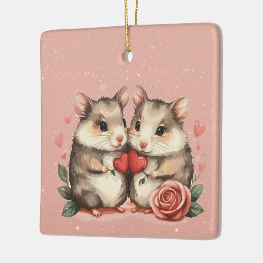 Een muiskoppel in de liefde Valentijn Keramisch Ornament (Links)