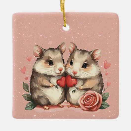 Een muiskoppel in de liefde Valentijn Keramisch Ornament (Voorkant)