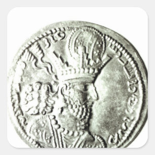 Een muntstuk waarop het profiel van Shapur II is a Vierkante Sticker