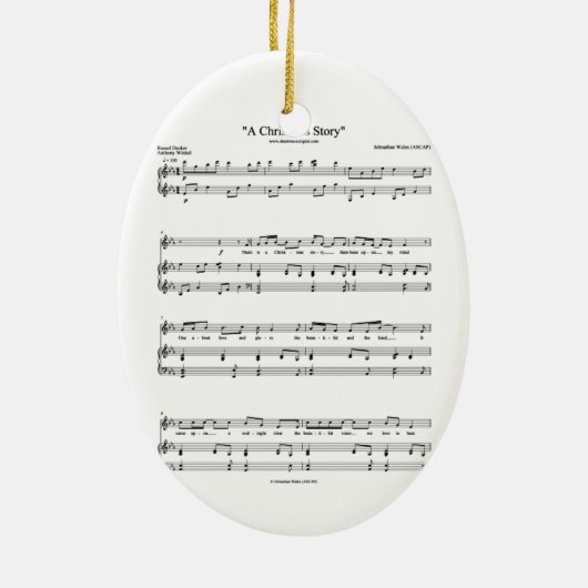 Een muziekblad uit het kerstartikel keramisch ornament (Achterkant)
