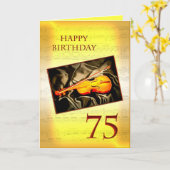 Een muzikale 75ste verjaardagskaart met een viool kaart (Gele Bloem)