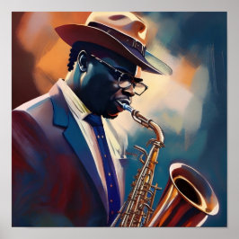 Een muzikant die saxofoon speelt poster