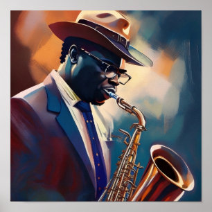 Een muzikant die saxofoon speelt poster