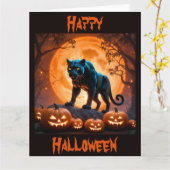 Een mysterieuze Black Panther op Halloween Night Kaart (Gele Bloem)