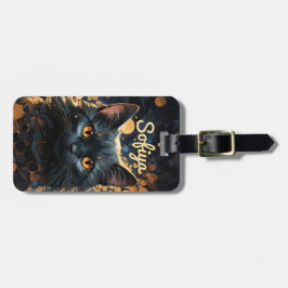 Een mysterieuze majestueuze zwarte kat glitter naa bagagelabel