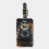 Een mysterieuze majestueuze zwarte kat glitter naa bagagelabel (Voorkant verticaal)