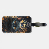 Een mysterieuze majestueuze zwarte kat glitter naa bagagelabel (Achterkant horizontaal)