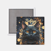 Een mysterieuze majestueuze zwarte kat glitter naa magneet (Voorkant / Achterkant)