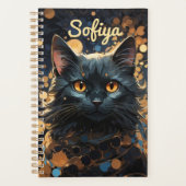 Een mysterieuze majestueuze zwarte kat glitter naa planner (Voorkant)