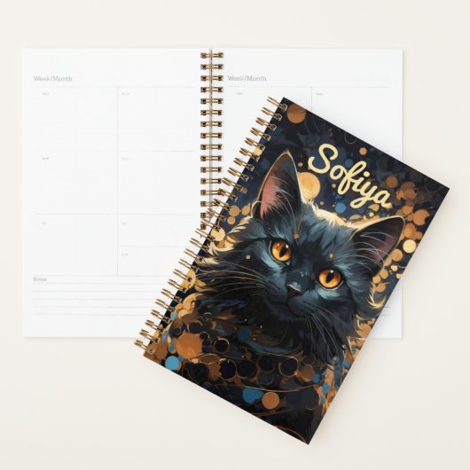 Een mysterieuze majestueuze zwarte kat glitter naa planner (Display)