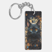 Een mysterieuze majestueuze zwarte kat glitter naa sleutelhanger (Voorkant Links)