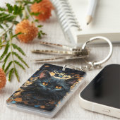 Een mysterieuze majestueuze zwarte kat glitter naa sleutelhanger (Voorkant Rechts)