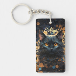 Een mysterieuze majestueuze zwarte kat glitter naa sleutelhanger