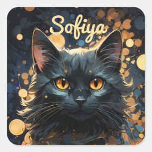 Een mysterieuze majestueuze zwarte kat glitter naa vierkante sticker