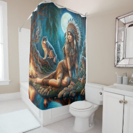 Een mystieke nacht met een inheemse indiaan en wol douchegordijn