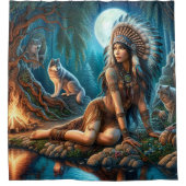 Een mystieke nacht met een inheemse indiaan en wol douchegordijn (Voorkant)