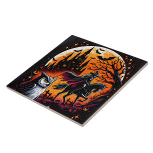 Een mystieke rit met een Halloween paard in de nac Tegeltje