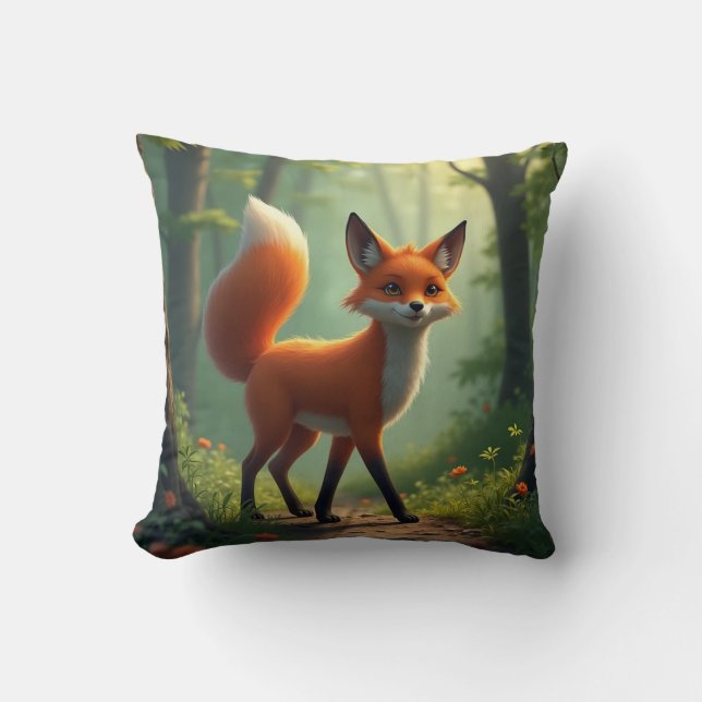 Een mystieke vos dwaalt door het bos kussen (Voorkant)