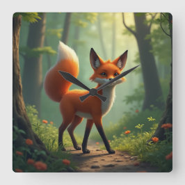 Een mystieke vos dwaalt door het bos vierkante klok