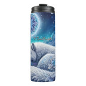 Een mystieke wolf in een winterwonderland thermosbeker (Voorkant)