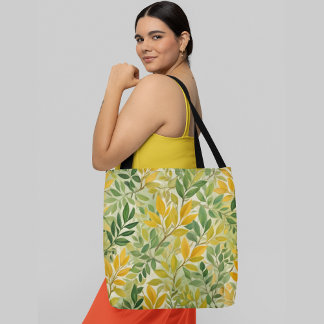 Een naadloos patroon met diverse groen en geel tote bag