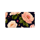 Een naadloos patroon met roze rozen op een donkere etiket (Voorkant)