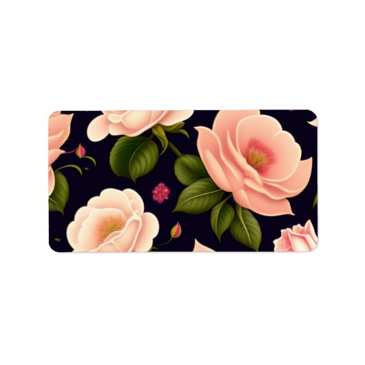 Een naadloos patroon met roze rozen op een donkere etiket (Voorkant)