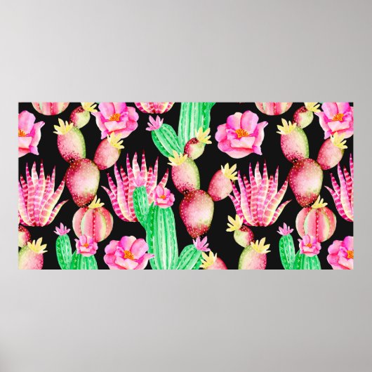 Een naadloos patroon met sachels. Waterverf cactu Poster (Voorkant)
