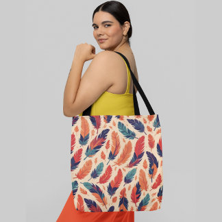 Een naadloos patroon van kleurrijke veren tote bag